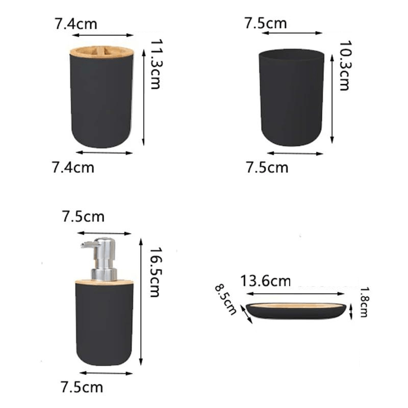 Conjunto Banheiro Dispenser Detalhes em Bambu