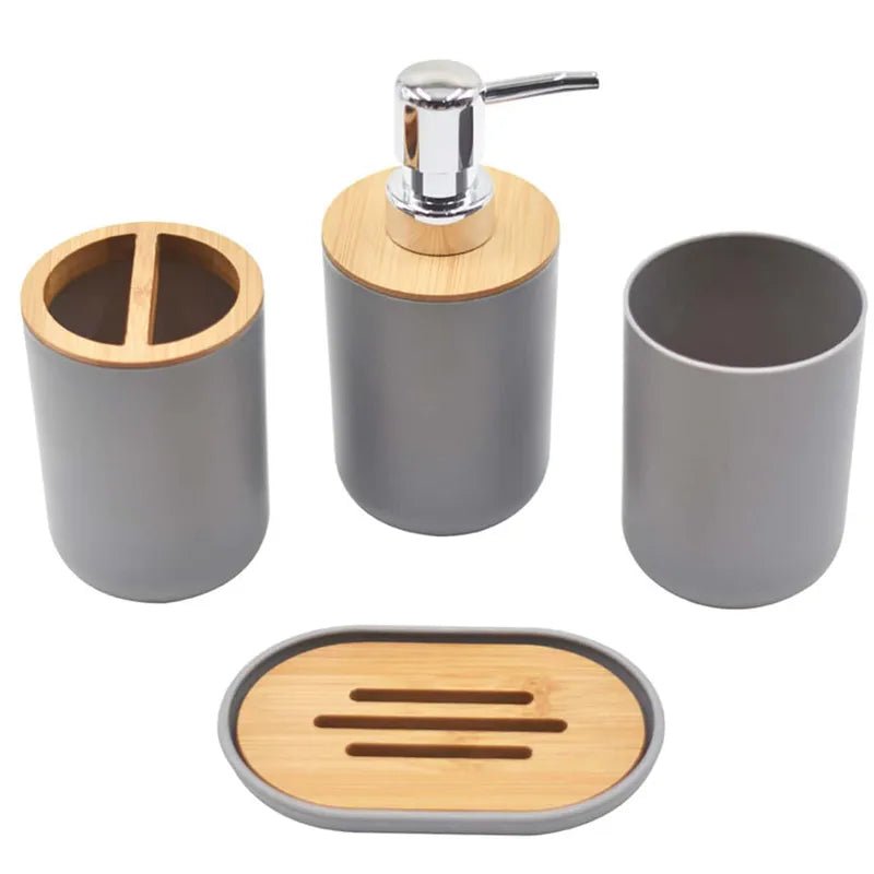 Conjunto Banheiro Dispenser Detalhes em Bambu